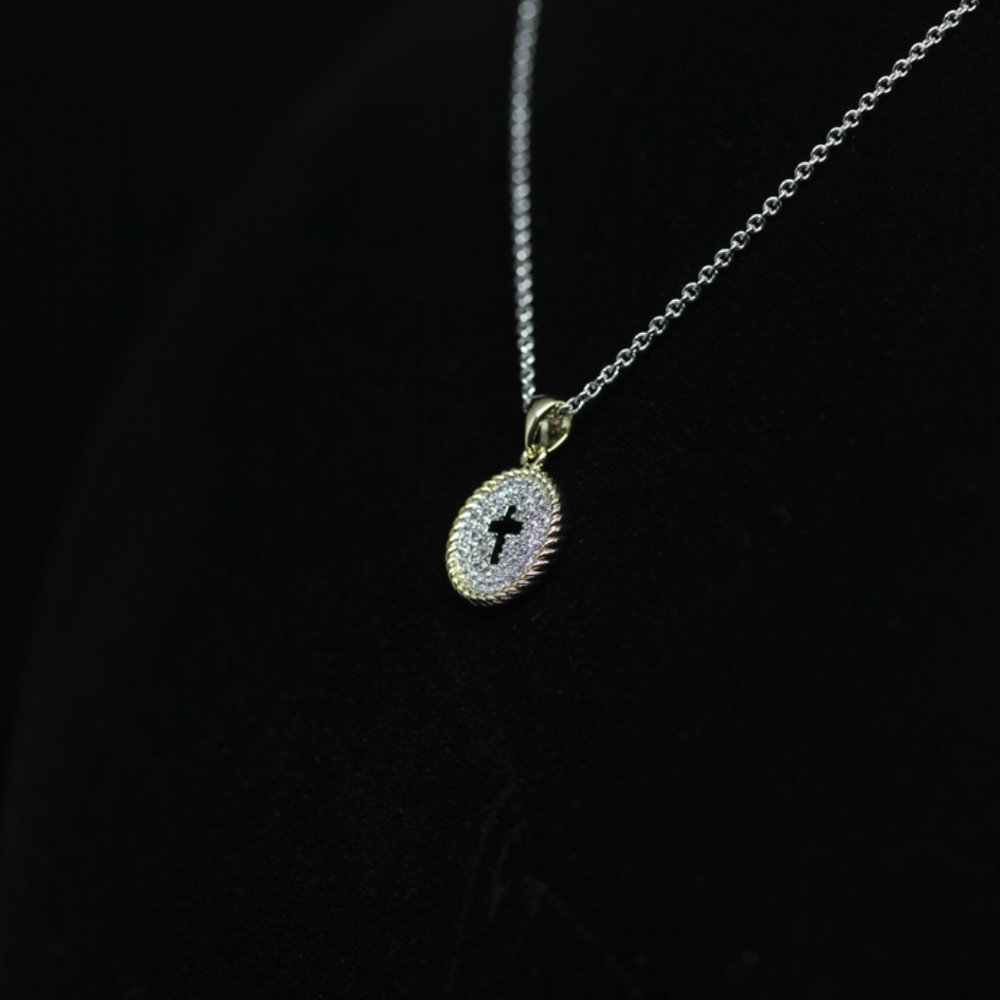 14KT Gold Dipped Two Tone CZ Pave Necklace - Picture 4 of 6